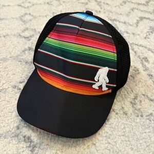 Headsweats Colorful Striped Trucker Hat with Sasquatch Big Foot